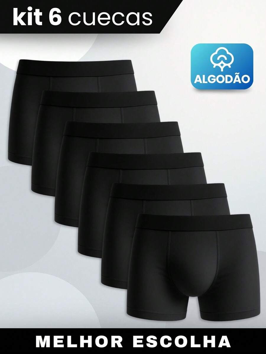 Set Of 6 Men's Boxer Briefs, Premium Cotton, Comfortable For Adults - Black - View 1