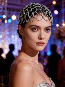 1件优雅新娘镂空水晶水钻头纱发箍，婚礼发饰，奢华水晶头饰，新娘婚礼订婚发箍，派对头饰 - 彩色 - 查看 3