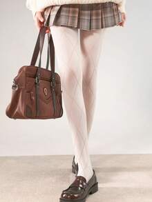 1pc Spring/Autumn Grey System Milky White/Coffee/Black Diamond Lattice Pantyhose, Autumn Outer Wear Leggings, JK Hollow Diamond Design System Versatile High Elasticity, Anti-Snag Pantyhose, White Stockings Sexy Minimalist Sexy Slimming Fishnet Tights - Multicolor - View 3