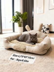 1pc Square Rabbit Ear Plush Warm & Comfortable Padded Pet Bed, Suitable For Medium/Large Cats & Dogs, Winter Sleep - Apricot - View 9