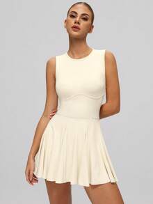 MASKERT Fashionable Women's Dresses, Sportswear, Gym Wear, Yoga Garments, Tennis Shirts, High Elasticity, Skin-Friendly, Comfortable, Breathable, Home & Casual Wear - 奶油白 - 查看 2