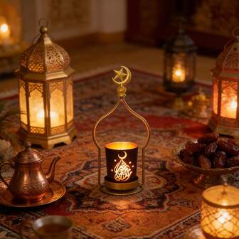 Juego de portavelas islámico, frase de bendición, portavelas de Ramadán, portavelas de decoración de Eid (velas no incluidas)