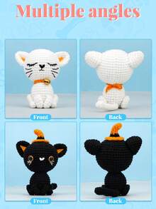 Crochet Kit For Beginners, Crochet Animal Kit, 2PCS Cat Starters Crochet Kits Knitting Kit With Yarn, Crochet Hooks, Video Tutorials, Easy Crocheting For Adults Craft(Random Accessory Color) - Black and White - View 4