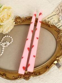 2pcs Colorful Long Stem Printed Candles, Smokeless Romantic Heartshaped Candles, Suitable For Valentine's Day, Daily Life, Dates, Qixi Festival, Meetings, Work, Gatherings, Ramadan, Parties, Birthdays, New Year And Other Occasions, Best Choice For Holiday Decorations - Multicolor - View 11