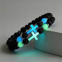 Glow In The Dark Cross Bracelet, Volcanic Stone Luminous Beads Unisex Cuff For Men Women - màu đen - Xem 4