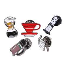 Mujeres Cubrir Broche Botón 5pcs Novedad Broche Pin Broche Botón Cafetera Herramientas Serie Patrón DIY Fabricación Aleación Ligero Decorativo Solapa Pins para Bolsa 5pcs Novedad Broche - como en la foto - Ver 7