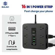 Regleta Multifunción 13 en 1: 9 Enchufes + 3 USB + 1 Tipo-C, Diseño Lateral con 3 Enchufes Planos, Protección Sobrecarga 4000W - ¡Compacta para Hogar/Oficina/Viaje! - Tipo de Enchufe B USA (110-127V) - Ver 6