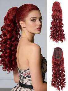 20 Inch Long Deep Wave Hair Thermal Fiber Synthetic Ponytail Hair Extension, Claw Clip Design, Suitable For Daily Wear - Multicolor - View 11