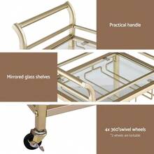 Artiss Bar Cart Drinks Trolley Serving Wine Glass Holder Rack Cocktail 43cm Gold - Gold - View 5