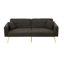 Convertible Sherpa Sofa Bed With Adjustable Backrest, Gold Metal Legs And Side Pockets - Dark Gray + Foam + 2 Seat - View 10