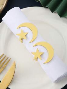 4-12个斋月高级不锈钢星月餐巾环，适合斋月派对餐桌装饰 - 彩色 - 查看 15