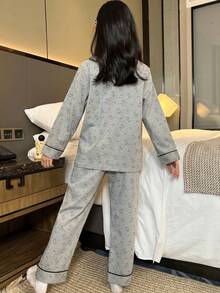 2pcs/Set Grey Cartoon Rabbit Print Versatile Pajamas For Girls, Suitable For Older Tween Girl - Grey - View 2