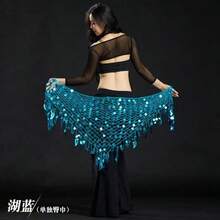 1件装女士舞蹈训练腰带，亮片硬币腰带，钩针网眼亮片阿根廷三角披肩肚皮舞臀巾，多色，均码 - 彩色 - 查看 7