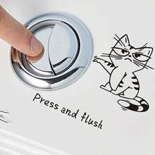 1pc Cute Cartoon Cat Toilet Sticker, "Press To Flush" Decorative Bathroom Toilet & Bathtub Self-Adhesive Wall Decal, Suitable For Glass, Tile And Smooth Walls, Can Cover Flaws And Seal, No Ironing Needed, Decorative, Vibrant Colors, Unique Ideal Gift, Easy DIY, Bathroom Wall Sticker - Multicolor - View 8