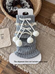 1/6双装 女士彩色绒球装饰蕾丝边可爱百搭保暖加厚过膝腿套，学院风，适合春、秋、冬季穿着 - 彩色 - 查看 14