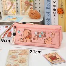 1 pieza Estuche para lápices con diseño de Capibara lindo, bolsa de papelería de gran capacidad para estudiantes, de alta calidad y con forro - Multicolor - Ver 2
