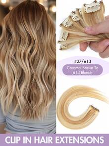 6片/套真人发接发片，带侧边挑染，无损伤假发，适合派对/日常佩戴，夹式接发片（1个夹子），自然无缝融合，质地柔顺，增加发量和长度，适合女性和女孩。 - 彩色 - 查看 14