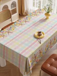 1 Stück - Sofort einsetzbare Ostertisch Dekoration - Rechteckige Tischdecke mit Hasen- und Eiermotiv für Feierlichkeiten, Mahlzeiten und Frühlingsdekoration im Esszimmer - Verschiedenfarbig - Übersicht 6