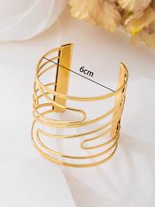 1pc Creative Oversized Gold Multilayer Criss-Cross Line Design Bracelet For Women - Yellow Gold - View 5