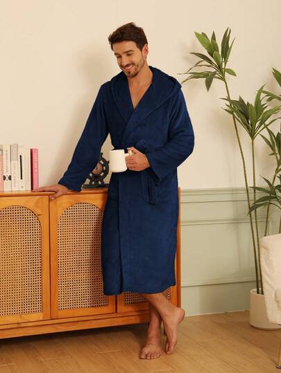 1개 플란넬 후드 로브, 따뜻한 두꺼운 안감, 유니섹스 디자인, 가을/겨울에 적합