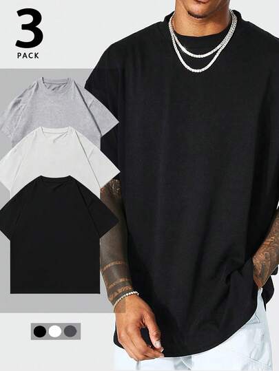 3件套男士休闲时尚百搭纯色短袖T恤