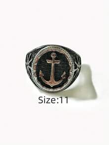 1枚复古海军风不锈钢戒指，采用3D锚和指南针浮雕设计，饰有精美边缘，坚固耐用的宽戒圈，适合男士佩戴，可用于音乐节、派对、日常佩戴，增添醒目亮点，是一款既美观又耐用的时尚配饰。 - 航海風男士戒指 - 查看 21