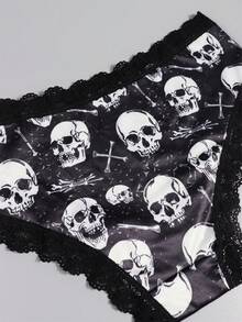 Dircho 5条装女士性感哥特撞色蕾丝比基尼内裤 - 骷髅/玫瑰图案，丝滑柔软舒适贴身内衣，弹力透气松紧腰日常内衣套装 - 彩色 - 查看 7