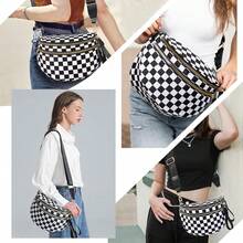 Checkered Crossbody Bag,Nylon Bum Bags For Women Crossbody,Spacious Sling Bag Purse Fanny Packs With Shoulder Strap - màu đen - Xem 2