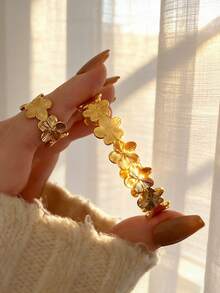 Conjunto de 6 em 1 Vintage Elegante Inspirado em Moeda Francesa Geométrica Assimétrica Infinita, Conjunto de Pulseiras de Braço Elásticas com Design de Babado Floral em Metal, Estilo Exagerado Americano Hip-Hop Chique Y2K Personalizável Empilhável, Adequado para Mulheres, Praia, Festa, Festival de Música, Encontro, Presente, Joias para Uso Diário - Multicolorido - Visão 6