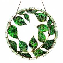 Round Acrylic Sign With Fresh Green Leaves And Sunshine Design - Colorful Stained Glass Style Window Hanging Decor, Suitable For Home, Spring And Summer Decor, Farmhouse Style Plastic, Sunshine Decor | Fresh Green Leaves Design | Durable Plastic, Sunshine Catcher Decor - Acrylic-round - View 10
