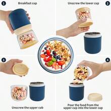 Müsli-Becher zum Mitnehmen, 300 + 400 ml, Lunchbox, Joghurtbecher, Kaffeetasse, auslaufsicherer Suppenbehälter, Plastikbecher für Kinder, Büroangestellte, Frühstück, Arbeit, Schule, Picknick, Reisen, Blau - Blau - Übersicht 4