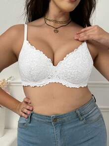 MIMILEMON Plus Size Women Lace Wireless Full Coverage Lift Bra With Underwire, Breathable, Minimizes Bulges, Daily Wear Bra - White - View 2