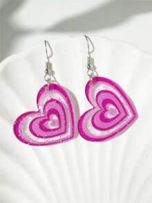 Cercei cu pandantiv acrilic, eleganți și romantici, cu două straturi, cu imprimeu de inimă, accesorii pentru femei, potriviți pentru Ziua Îndrăgostiților, petreceri și ocazii casual, cercei pentru femei, Y2K