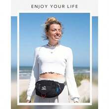 WATERFLY - Riñonera grande para mujer, con múltiples bolsillos, para mujer, hombre, bolsa de cintura, bolsa de cinturón, resistente al agua, para todos los teléfonos para caminar, correr, ciclismo - negro - Ver 2
