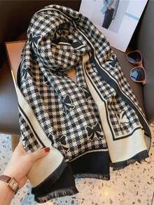 2-In-1 Black & Rice Colored Scarf For Women, Korean Style Warm & Versatile Shawl/Wrap, Thick & Long For Winter, Suitable For Air-Conditioned Rooms - Black - View 6