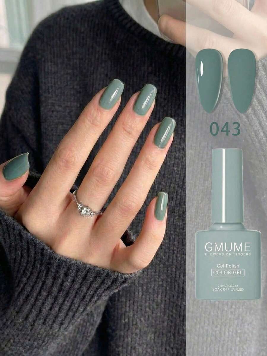 Sage Green Gel Nail Polish 7.5ml - Muted Olive Soak Off UV/LED Gel Varnish, 28+ Days Long Lasting Earthy Color (No.43) - 灰色 - 查看 1