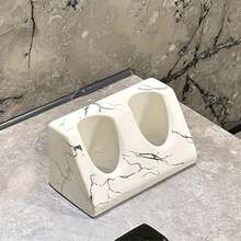 1 Piece Ceramic Gold Marble Toothbrush Holder 3-Hole Freestanding Storage Rack For Bathroom Countertops, Multi-Function Toothbrush And Toothpaste Storage Rack, Durable And Elegant Home Decor Accessory, Stylish Bathroom Supplies - Multicolor - View 17