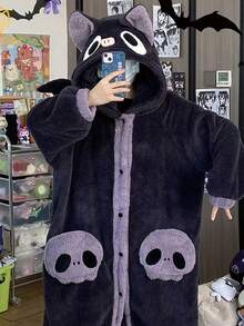Popular Again This Year! Cute Monster Kigurumi Pajamas, Perfect For School Trips, Group Wear, Cosplay, Loungewear, Disguises, And Costumes. Perfect For Easter, Christmas, And Other Party Themes. - 蝙蝠單睡袍 - 查看 4