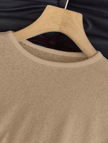 Y2K Elastic Sheer Long Sleeve Crew Neck Fitted T-Shirt Top Spring - Khaki - View 6