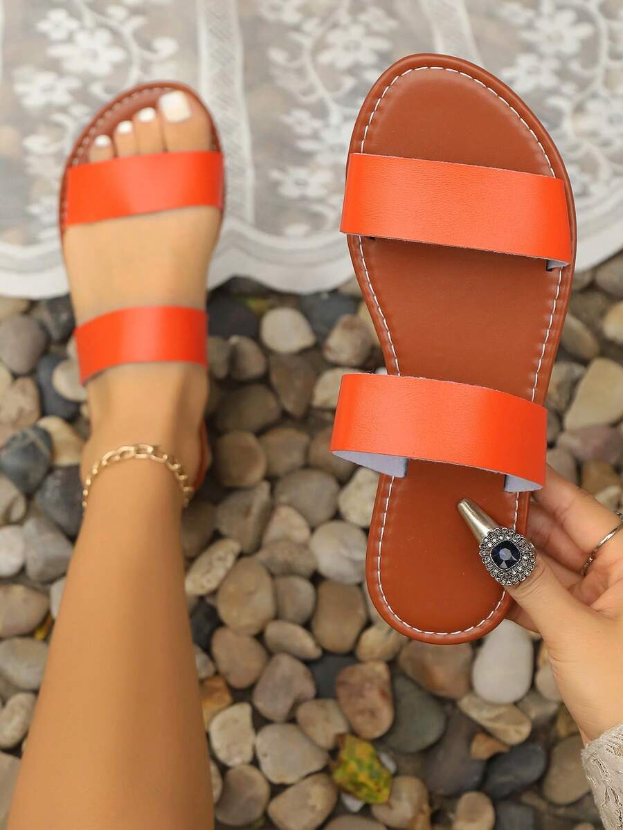 Sandalias planas sencillas y versátiles de unicolor cómodas para mujer, nuevas para el verano