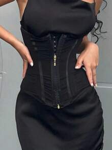 Waist Trainer For Women Latex Underbust Tummy Control Waist Cincher Corset,Slimming And Corseted - 黑色 - 查看 4