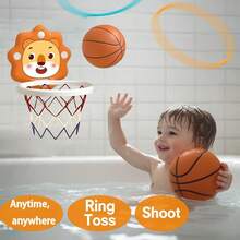 Lion-Themed Kids Basketball Hoop Set – Adjustable Height (3-6+ Years), 1-Second Fold Storage, Multi-Scene Play (Bathroom/Home/Pool), Complete Kit With Basketball + Pump + Adhesive Hooks + Suction Cups, Perfect For Toddler Active Play (Top Birthday/Christmas Gift) - Orange - View 6