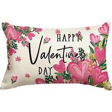 1 PIEZA Funda de almohada con flor rosa en forma de corazón para el Día de San Valentín, 12 X 20 pulgadas Funda de cojín con hojas verdes para aniversario y boda, para sofá, de un solo lado, sin incluir la almohada - Rosa Fucsia - Ver 7