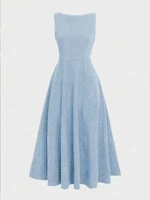 Elegante vestido de Navidad de noche romántico francés sin espalda, ajustado, para fiesta y citas, de verano - Azul - Ver 9