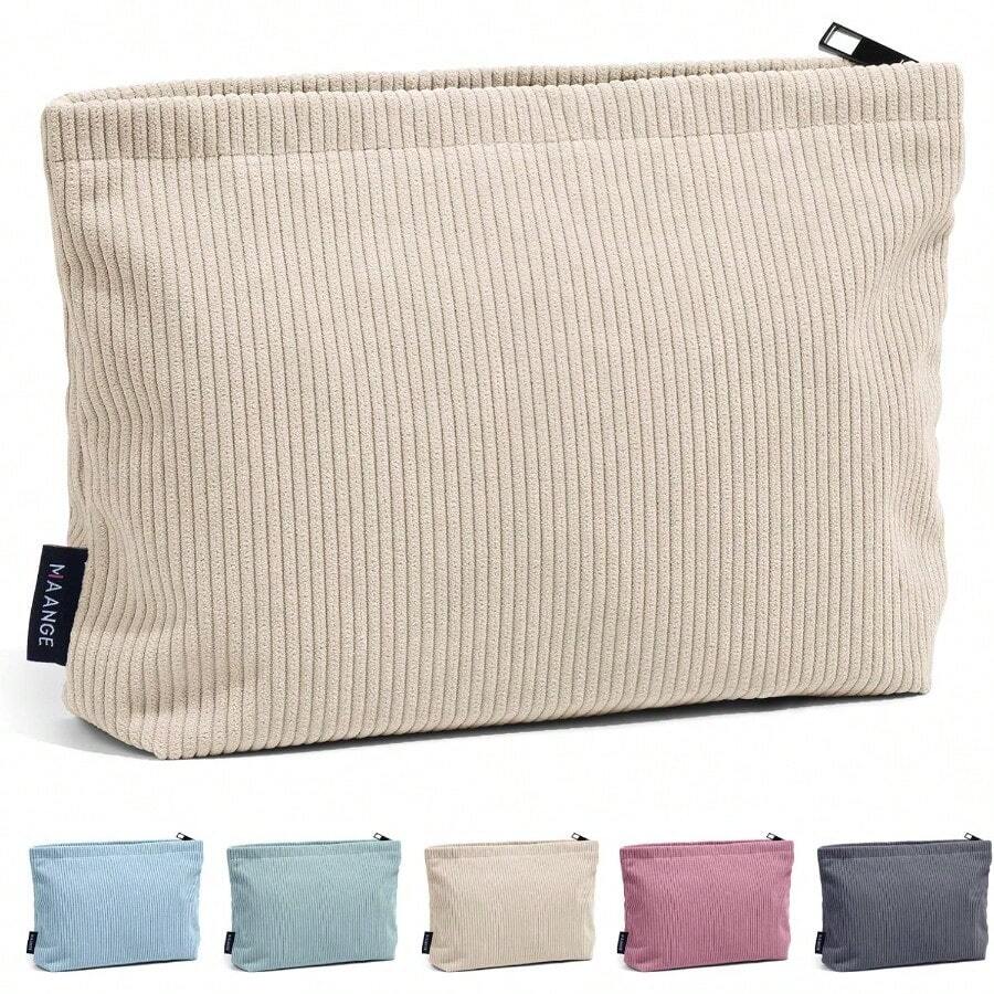 MAANGE Cosmetiquera para Maquillaje de Pana Bolsa para Maquillaje Pequeña Bolsa de Maquillaje de Viaje Bolsa de Cosméticos Portátil para Mujer BEIGE - Beis - Ver 1