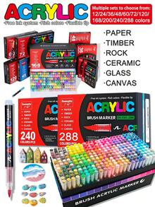 360/288/240/168/120/72/60/36/24/12色丙烯颜料马克笔，学生艺术专业绘画软头马克笔，可堆叠纸质，适用于DIY涂色书，也适用于玻璃、石头、防水人体彩绘，圣诞礼物 - 彩色 - 查看 3