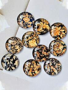 时尚金色黑色花朵 12mm/20mm/25mm 圆形照片玻璃凸面宝石演示 平底制作配件