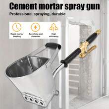Pulverizador neumático de estuco y cemento, pulverizador de tolva de mortero de cemento, herramienta para enlucido de paredes con 4 chorros - Plateado - Ver 4