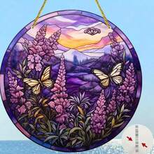 1pc Round Acrylic Lavender Sunshine Catcher, Colorful Window Decor, Easter Hanging Ornament, Wreath Center Decoration, Home Gift, 8x8 Inch/20x20cm, Window Decor, Porch Decor, Multi-Color Sunshine Catcher, Suitable For Window, Wall, Room Decor, Home Decor Product - Multicolor - View 3