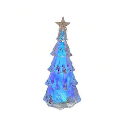 LED Acrylic Christmas Tree Table Light 27.5cm Battery Operated With Timer Colour-Changing Effect Indoor Light-Up Ornament For Christmas Festive Displays Or Everyday Décor